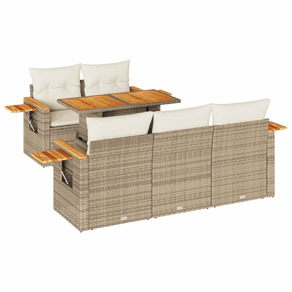Hagesofaer med puter 6 deler beige polyrotting akasie