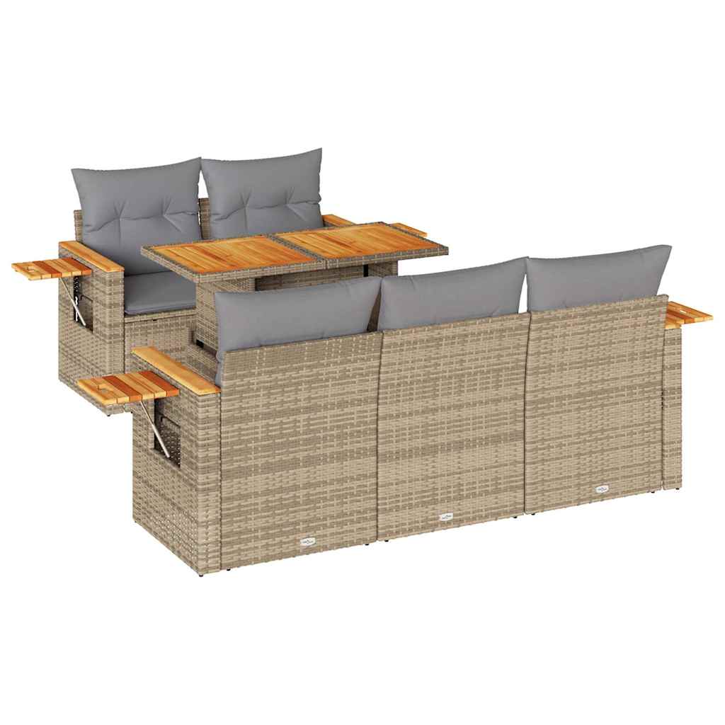 Hagesofaer med puter 6 deler beige polyrotting akasie