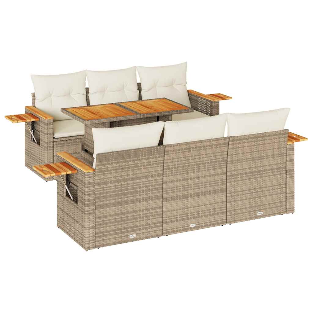 Hagesofaer med puter 7 deler beige polyrotting akasie