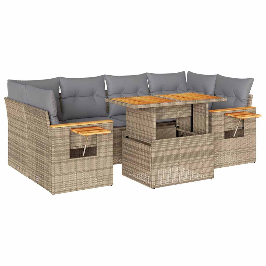 Hagesofaer med puter 7 deler beige polyrotting akasie