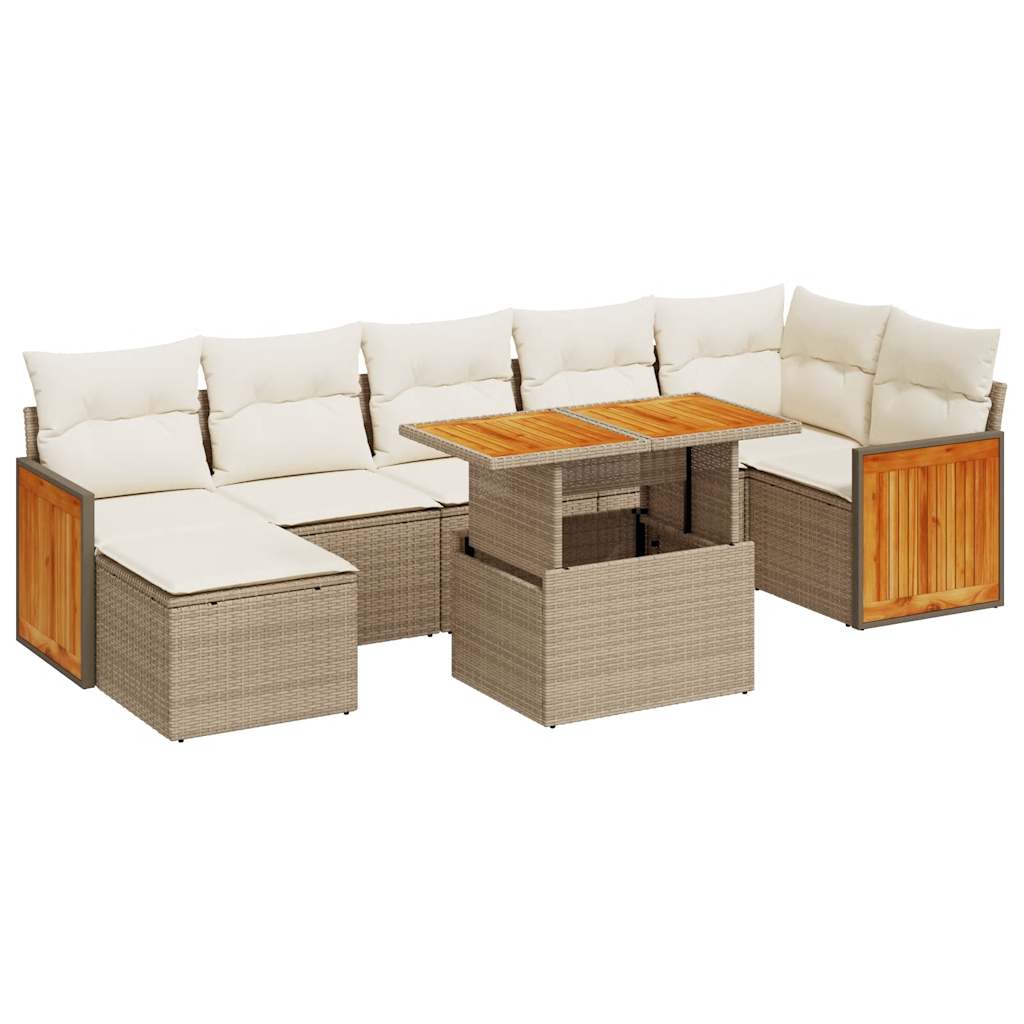 Hagesofaer med puter 8 deler beige polyrotting akasie