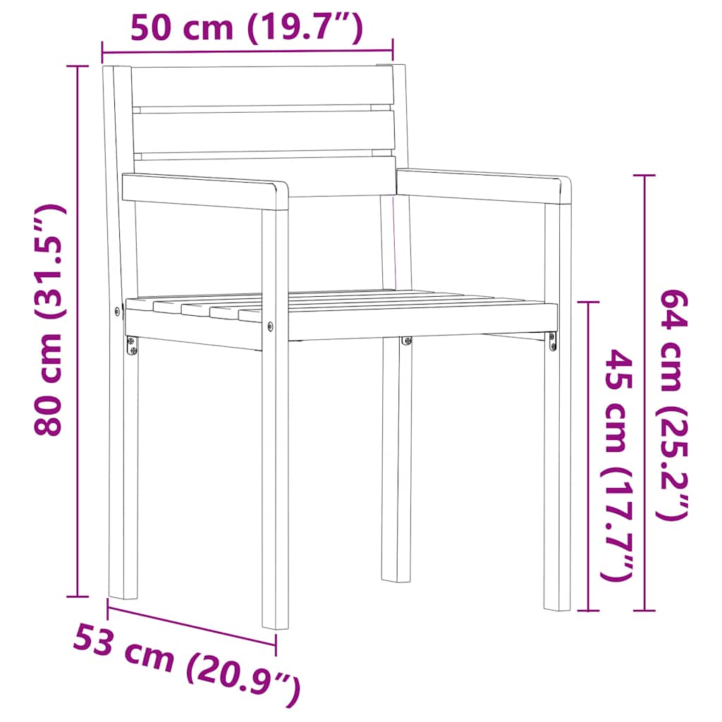 Hagestoler 4 stk 50x53x80 cm heltre akasie