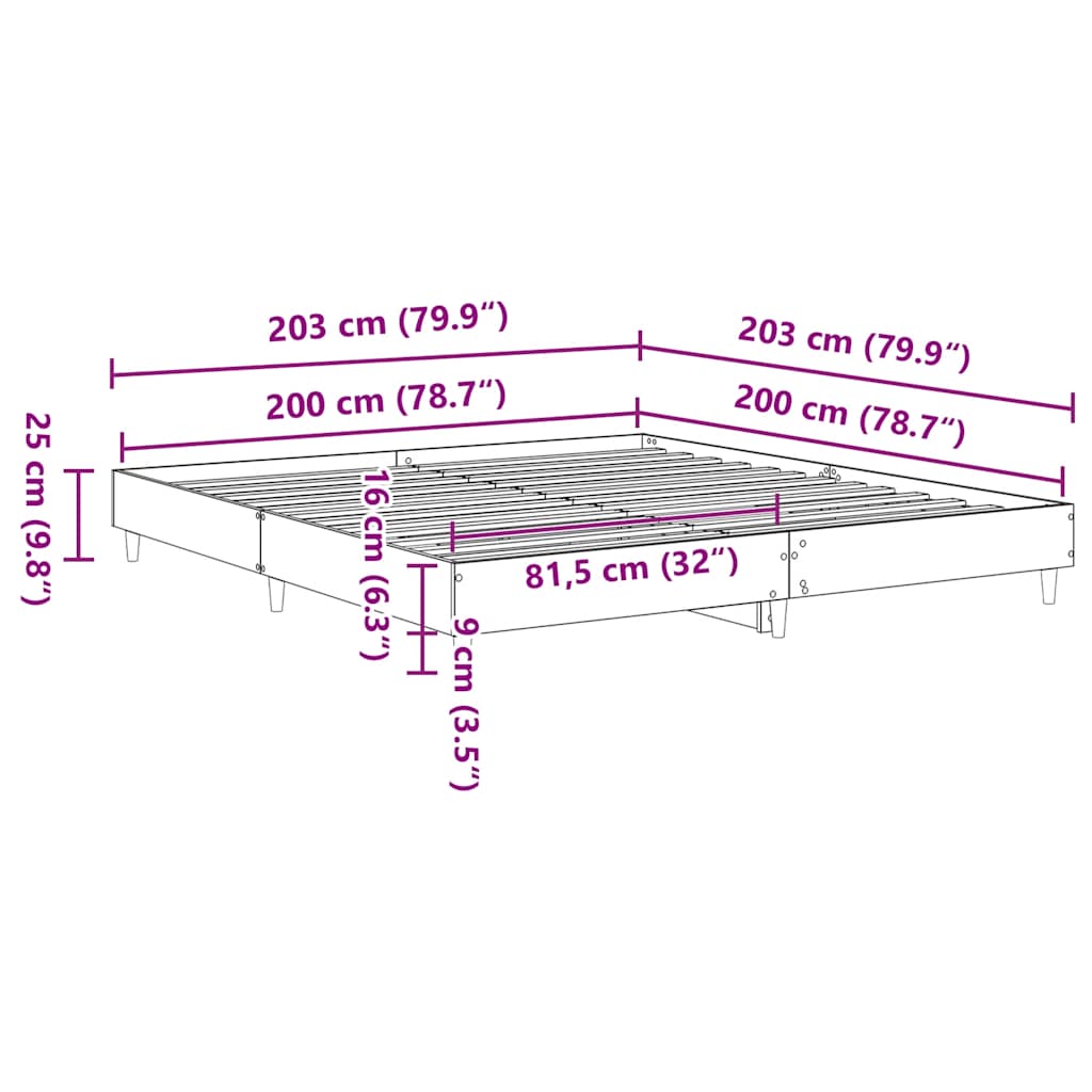 Sengeramme uten madrass sonoma eik 200x200 cm konstruert tre