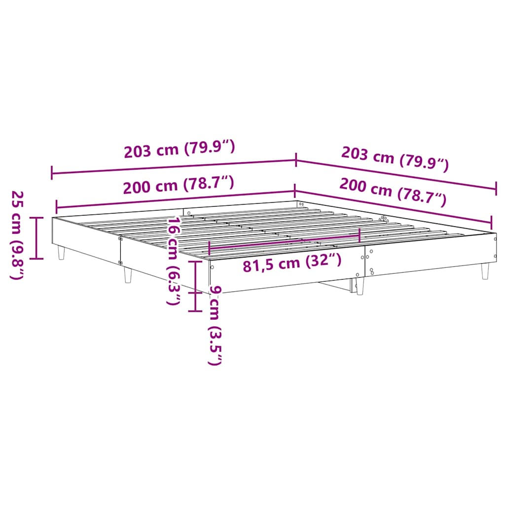 Sengeramme uten madrass betonggrå 200x200 cm konstruert tre