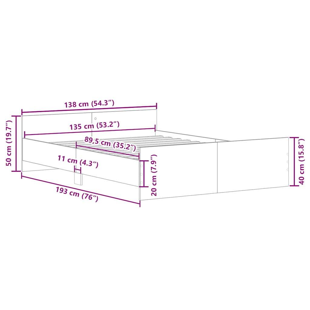 Sengeramme uten madrass artisan eik 135x190 cm konstruert tre