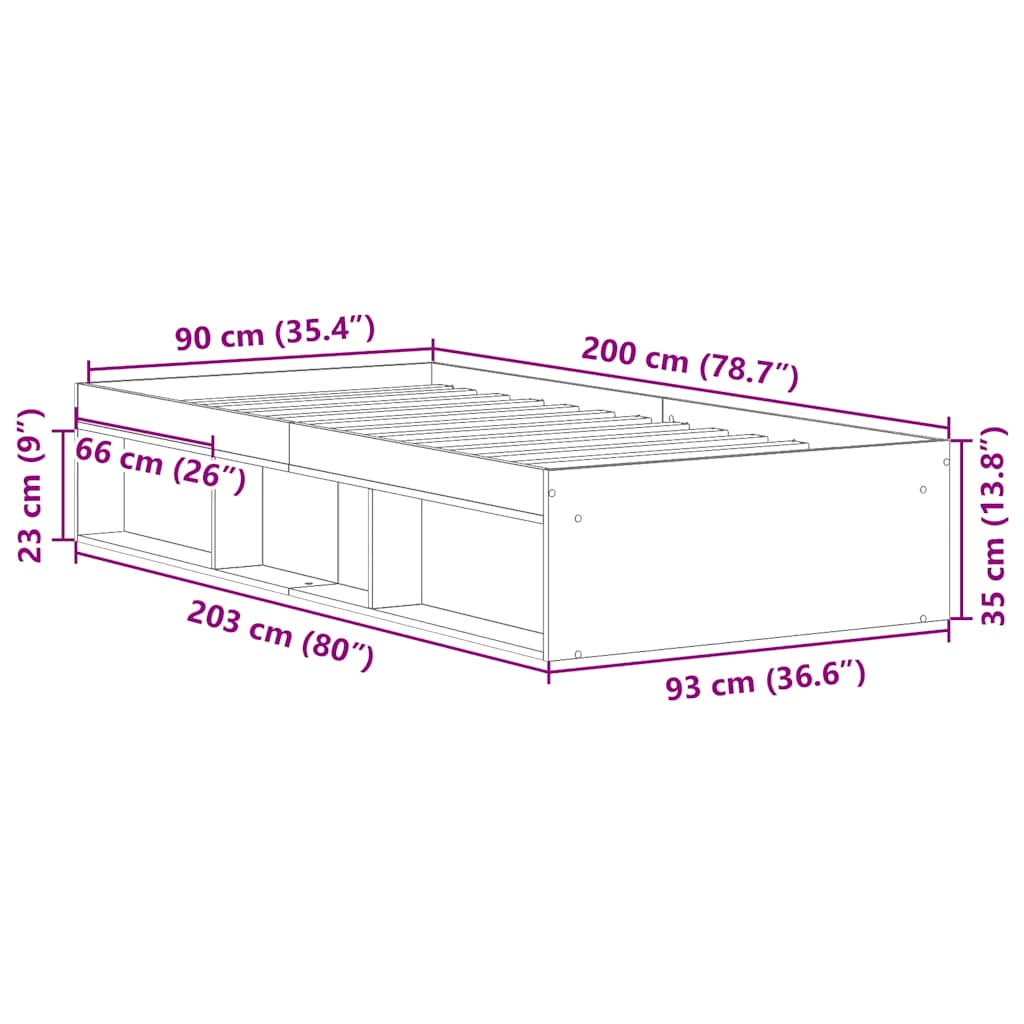 Sengeramme uten madrass gammelt tre 90x200 cm konstruert tre