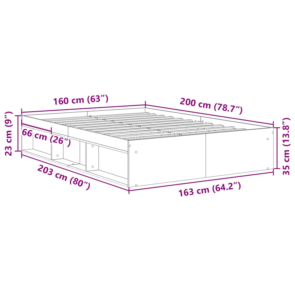 Sengeramme uten madrass gammelt tre 160x200 cm konstruert tre