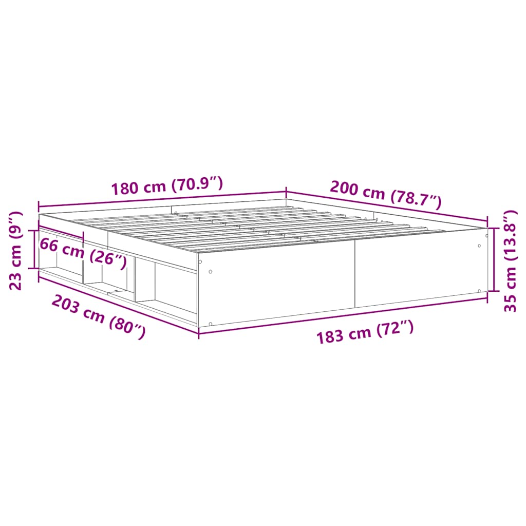 Sengeramme uten madrass artisan eik 180x200 cm konstruert tre