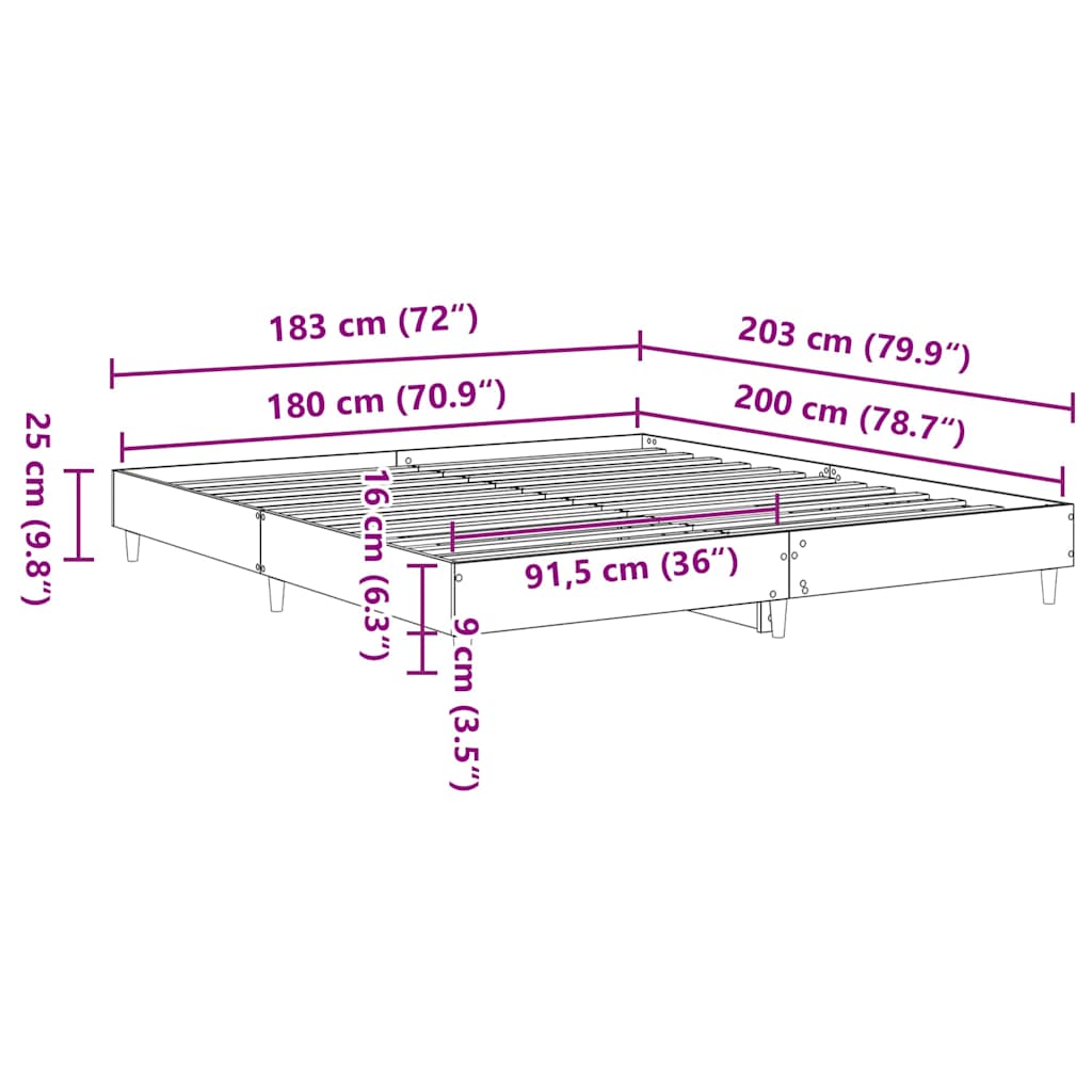 Sengeramme uten madrass sonoma eik 180x200 cm konstruert tre vidaXL