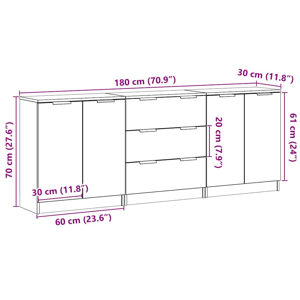 Skjenker 3 stk gammelt tre 60x30x70 cm konstruert tre vidaXL