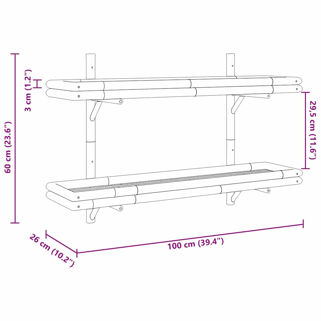 Vegghylle med hylle Veggmontert Brun 100 x 26 x 60 cm Bambus