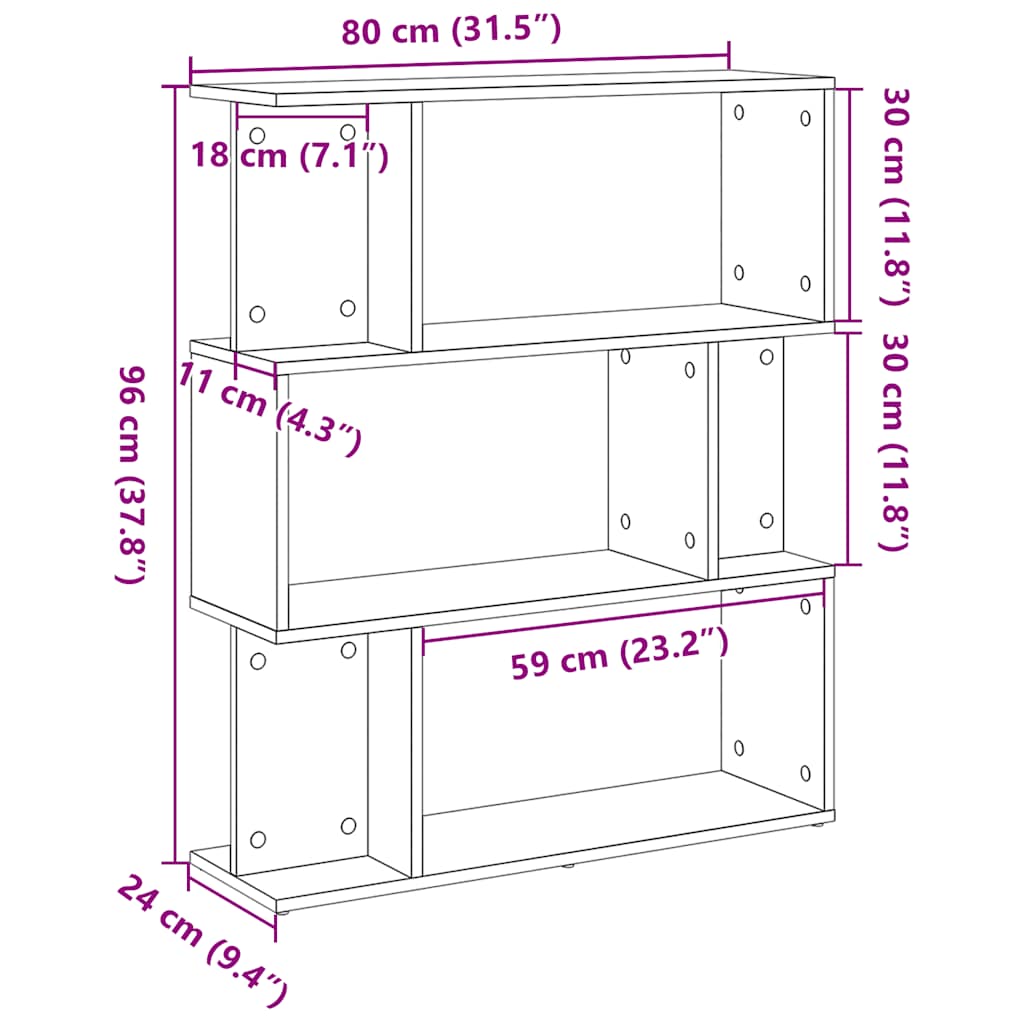 Bokhylle svart eik 80x24x96 cm konstruert tre