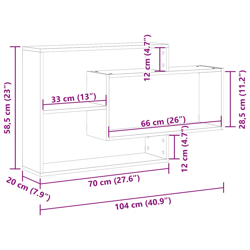 Vegghylle svart eik 104x20x58,5 cm konstruert tre