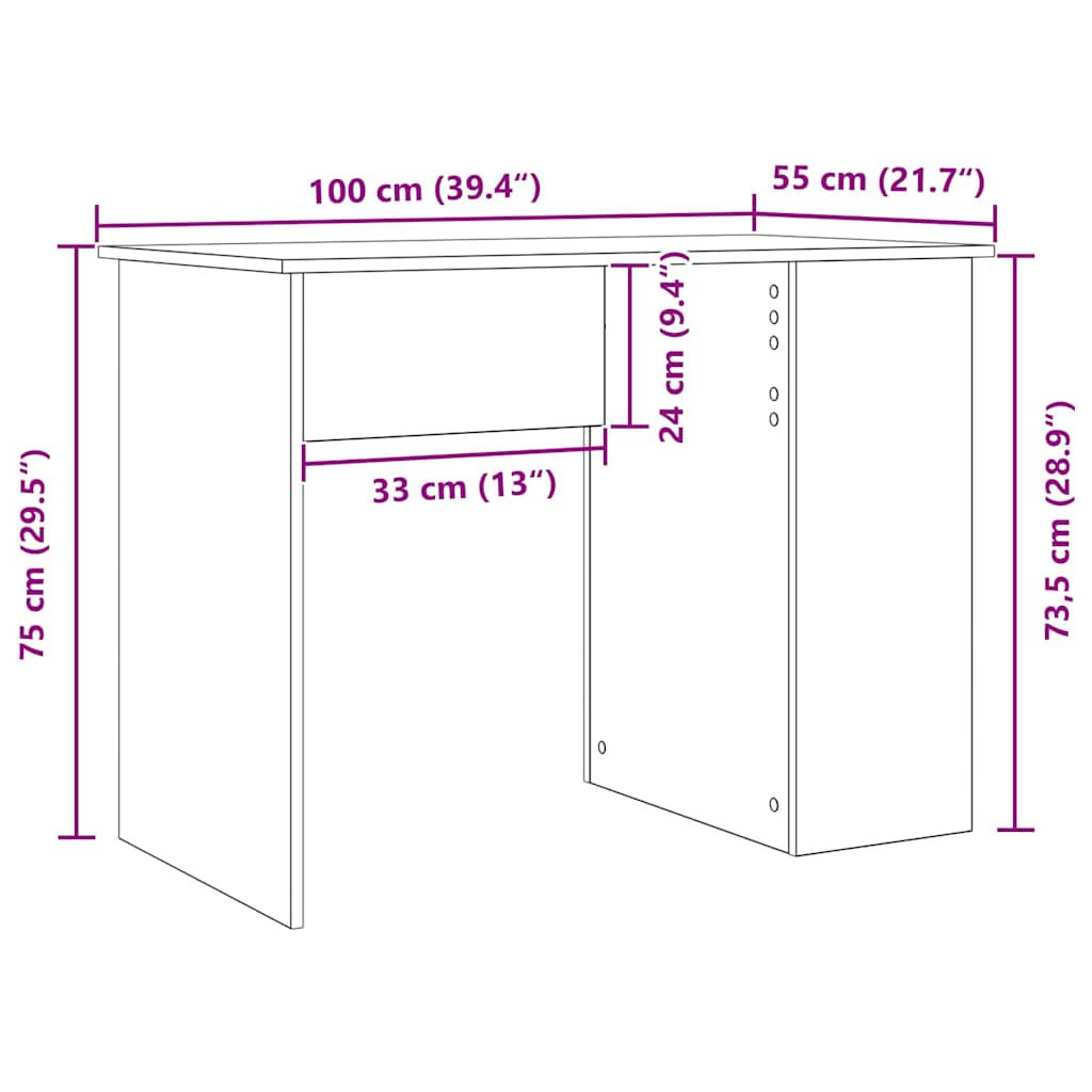Skrivebord svart eik 100x55x75 cm konstruert tre