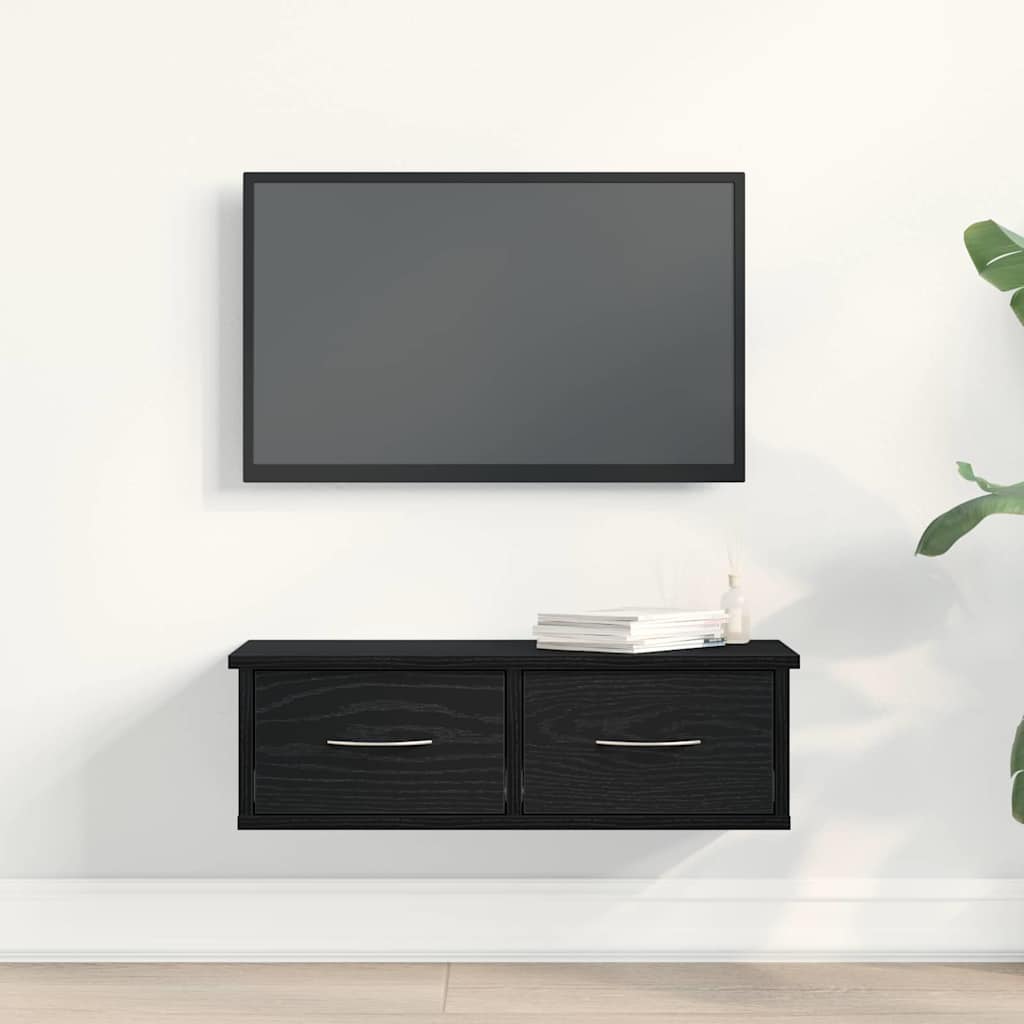 Veggskap med skuff Svart eik 60 x 26 x 18.5 cm Konstruert tre