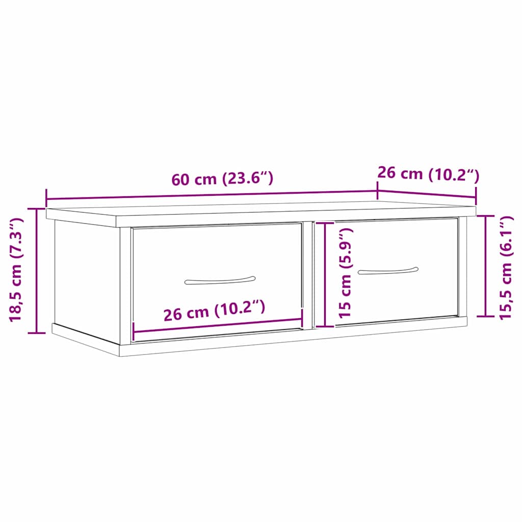 Veggskap med skuff Svart eik 60 x 26 x 18.5 cm Konstruert tre