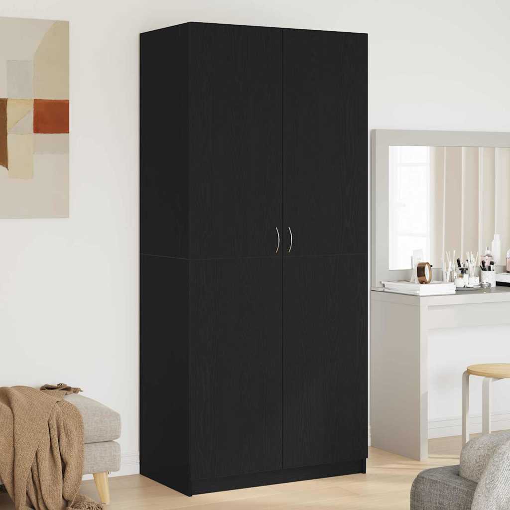 Garderobeskap med dør Svart Eik 90 x 52 x 200 cm Konstruert tre