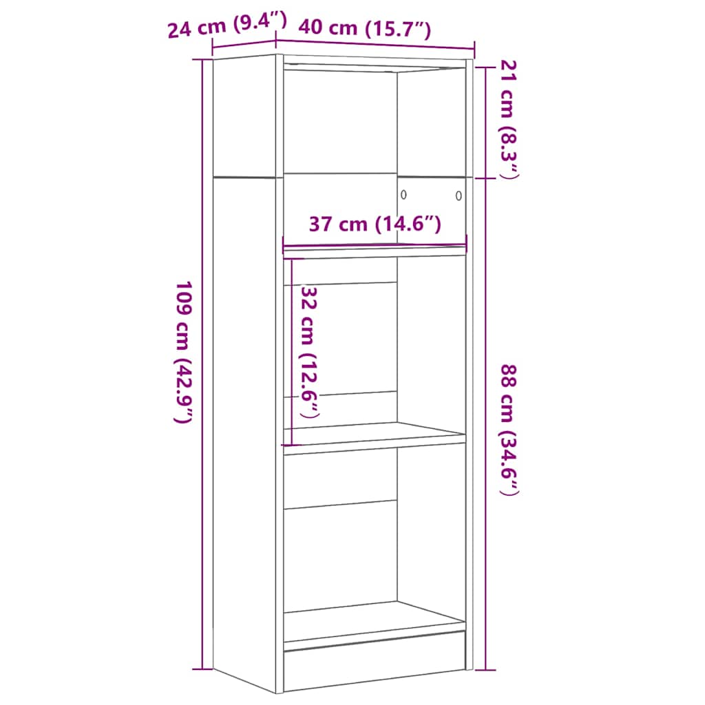 Bokhylle svart eik 40x24x109 cm konstruert tre