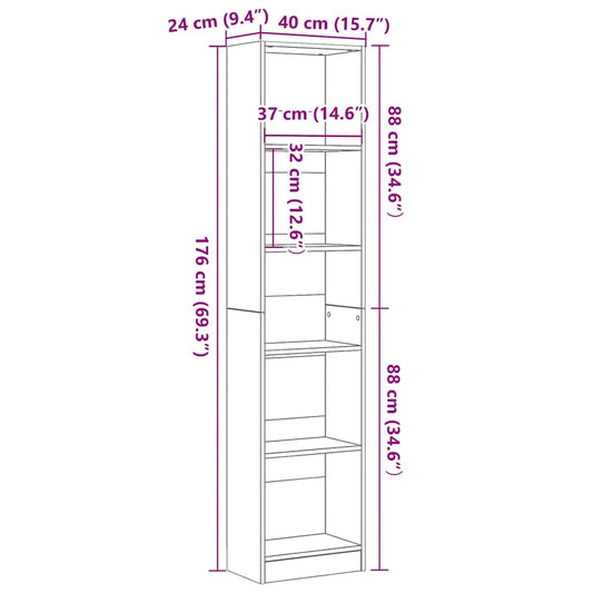 Bokhylle svart eik 40x24x176 cm konstruert tre
