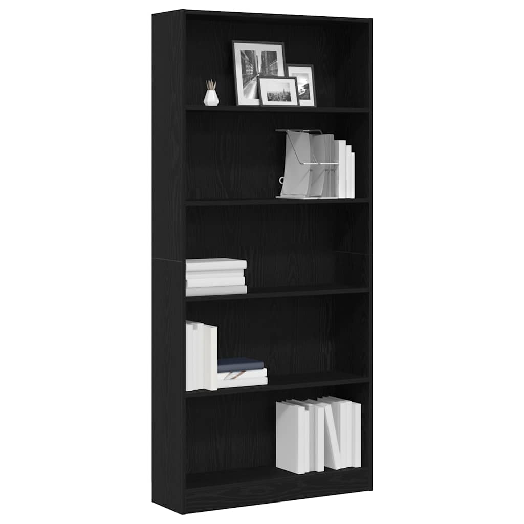 Bokhylle svart eik 80x24x176 cm konstruert tre