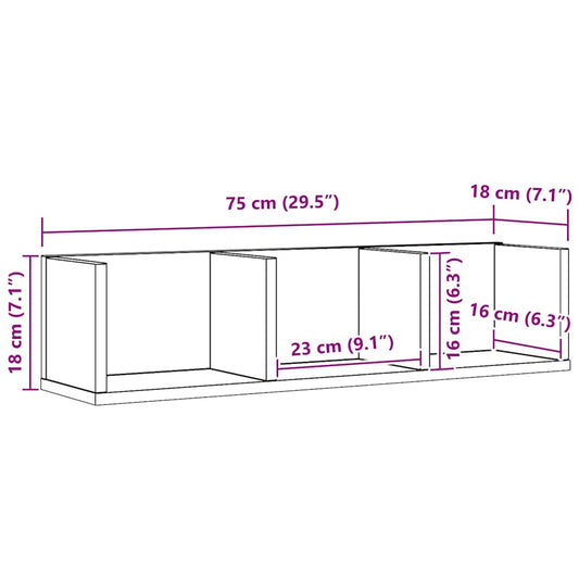 Vegghylle med hylle Svart Eik 75 x 18 x 18 cm Konstruert tre