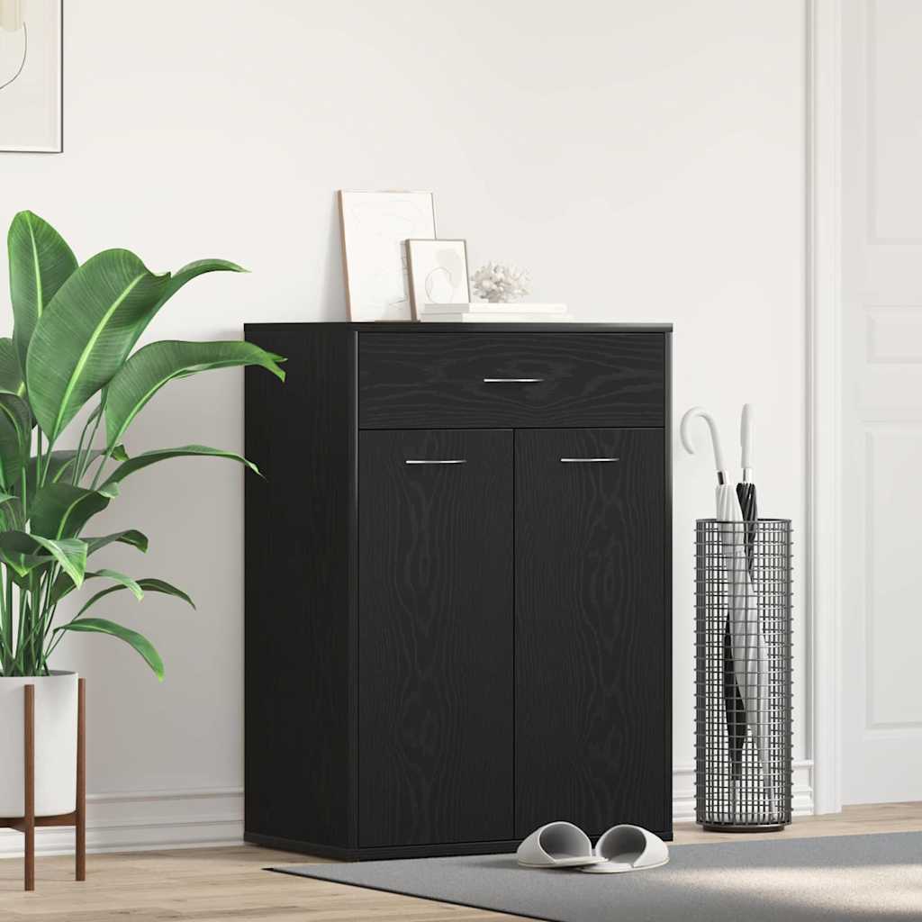 Sko Hylle med skuff Svart Eik 60 x 35 x 84 cm Konstruert tre