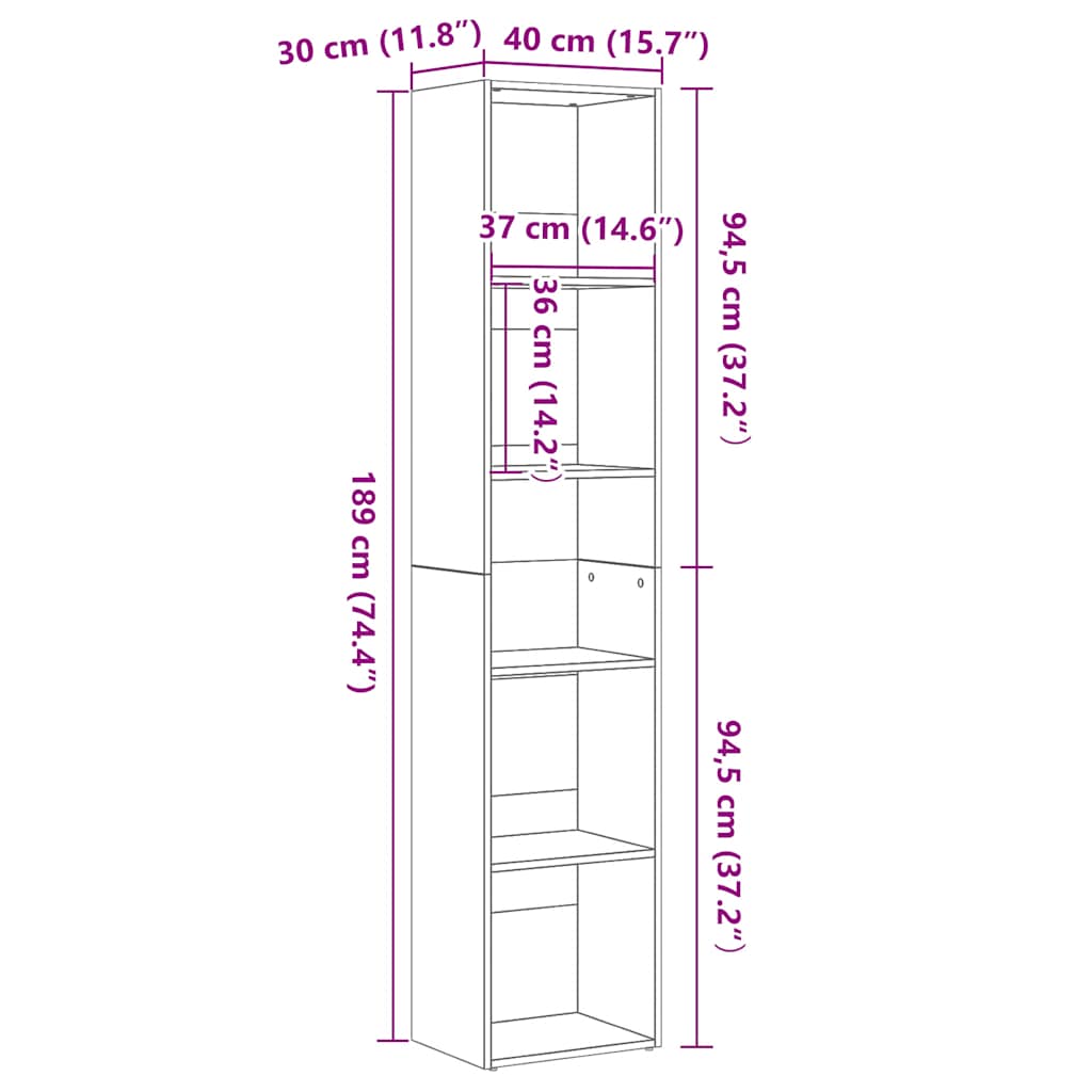 Bokskap svart eik 40x30x189 cm konstruert tre