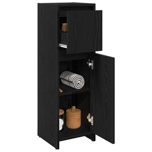 Baderomsskap med skuff Svart Eik 30 x 30 x 95 cm Konstruert tre