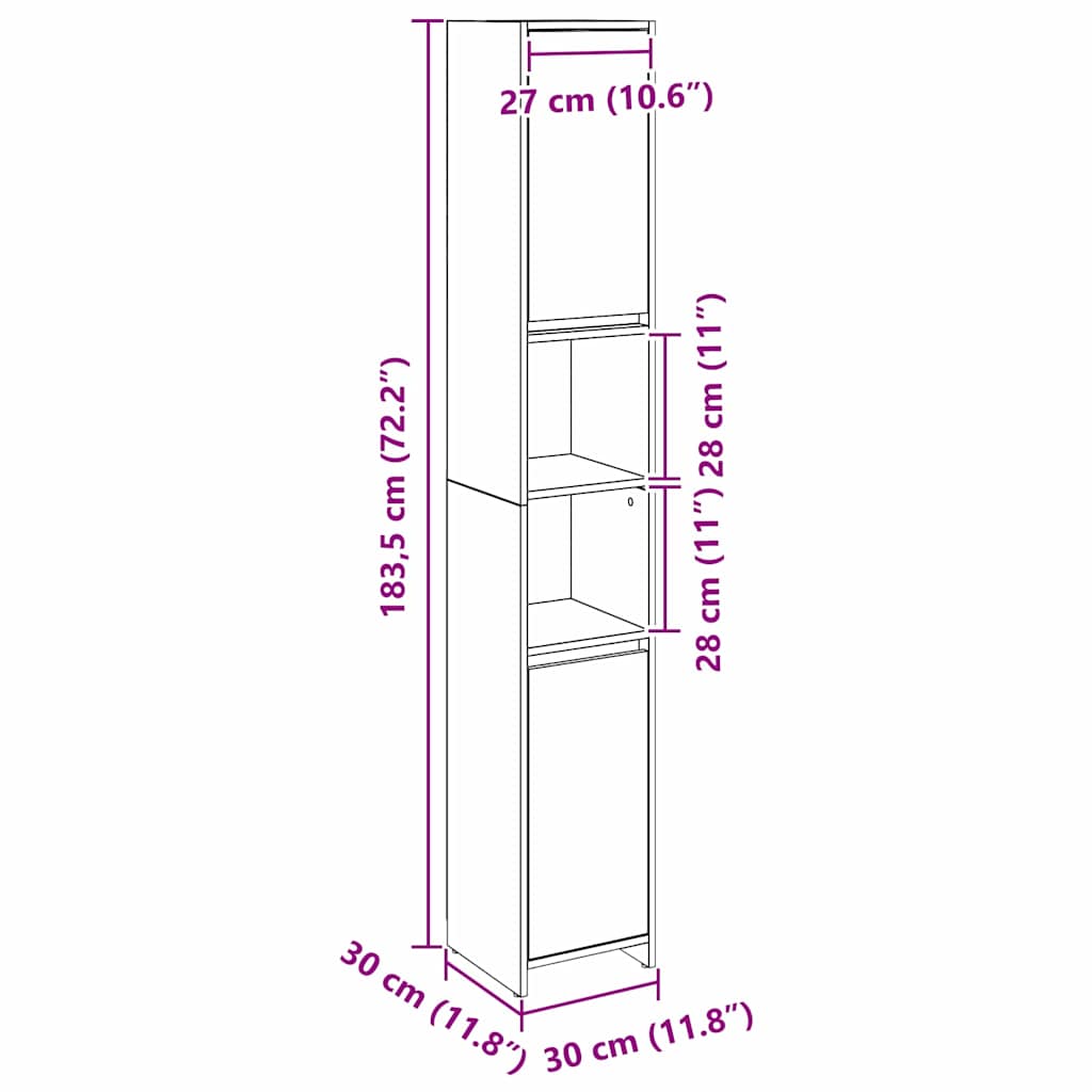Baderomsskap Svart Eik 30 x 30 x 183.5 cm Konstruert tre