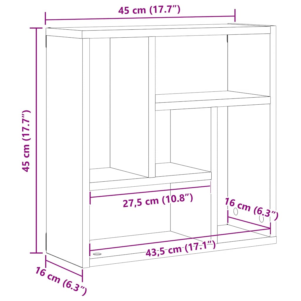Vegghylle svart eik 45x16x45 cm konstruert tre