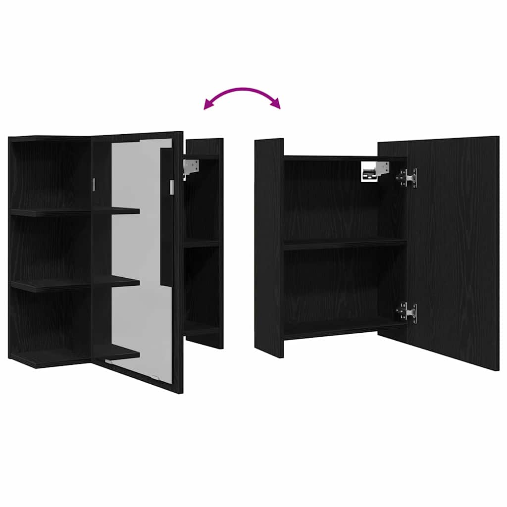 Baderomsspeilskap Svart Eik 62,5 x 20,5 x 64 cm Konstruert tre