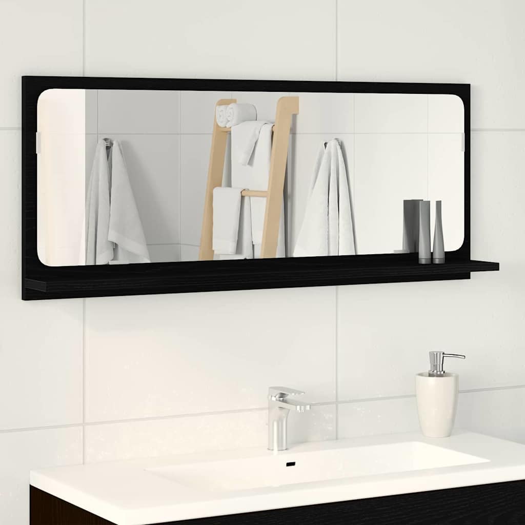 Speilhylle med hylle Svart Eik 90 x 10,5 x 37 cm Konstruert tre