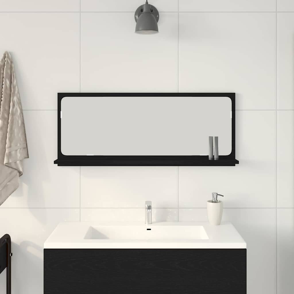 Speilhylle med hylle Svart Eik 90 x 10,5 x 37 cm Konstruert tre