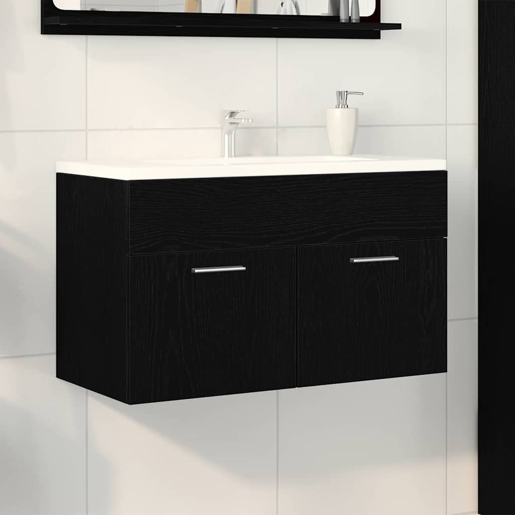Vaskeskap med dør Svart Eik 90 x 38.5 x 46 cm Konstruert tre
