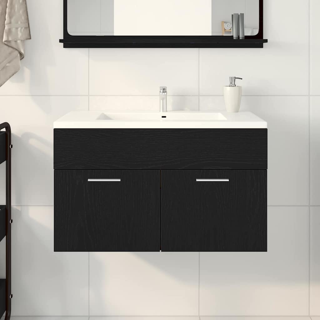 Vaskeskap med dør Svart Eik 90 x 38.5 x 46 cm Konstruert tre