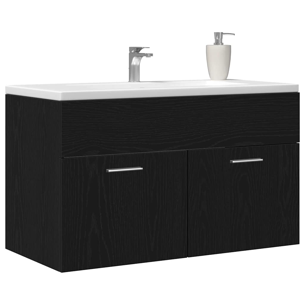 Vaskeskap med dør Svart Eik 90 x 38.5 x 46 cm Konstruert tre