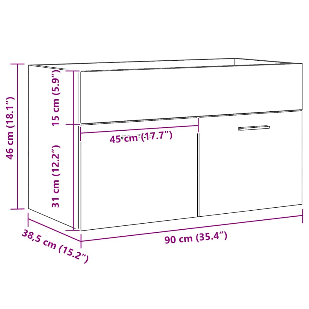 Vaskeskap med dør Svart Eik 90 x 38.5 x 46 cm Konstruert tre