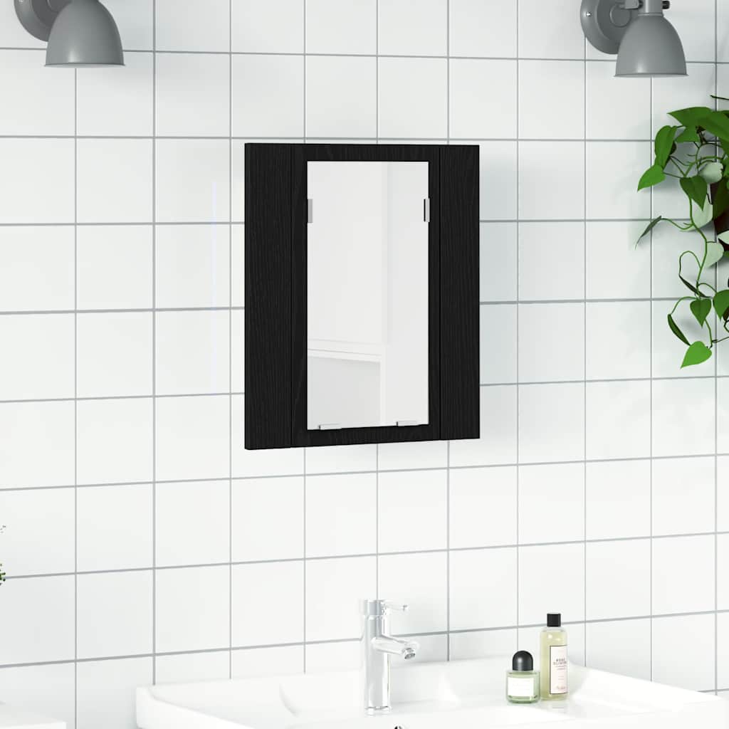 LED-speilskap til baderom svart eik 40x12x45 cm konstruert tre