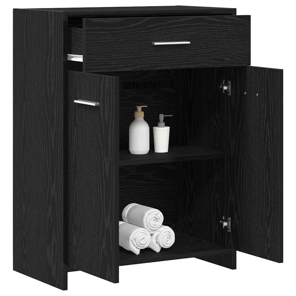 Baderomsskap med skuff Svart Eik 60 x 33 x 80 cm Konstruert tre