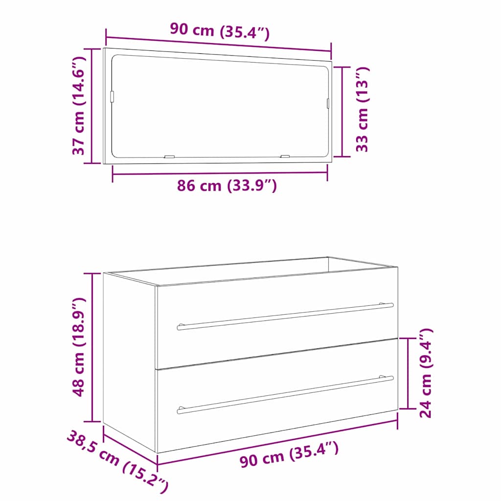 Sink Cabinet Svart Eik 90 x 45 x 1.5 cm Konstruert tre