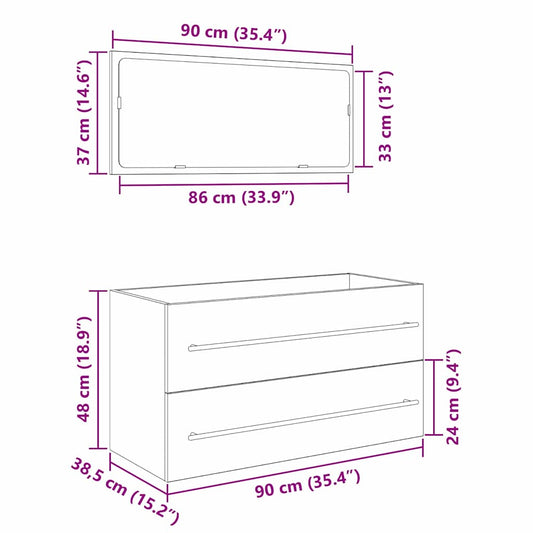 Sink Cabinet Svart Eik 90 x 45 x 1.5 cm Konstruert tre