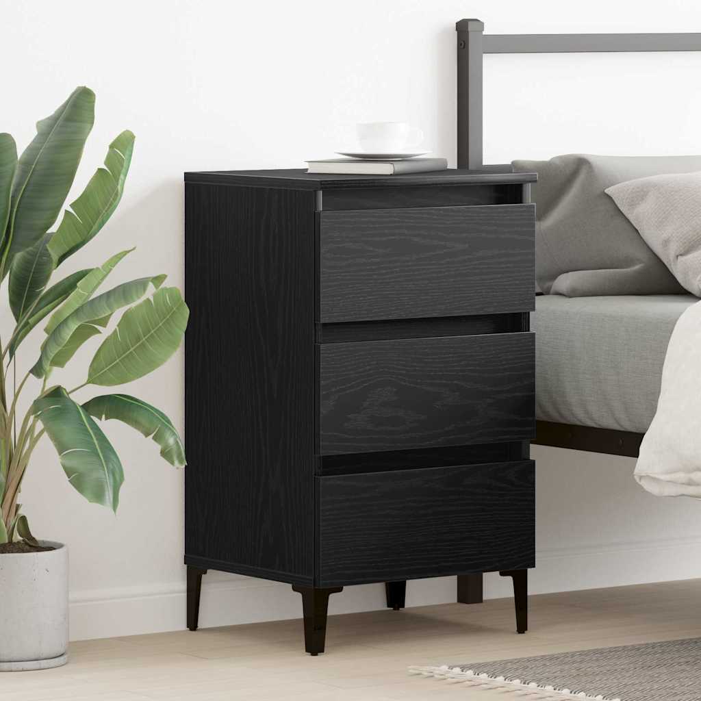 Nattbordskap med skuff Svart Eik 40 x 35 x 69 cm Konstruert tre
