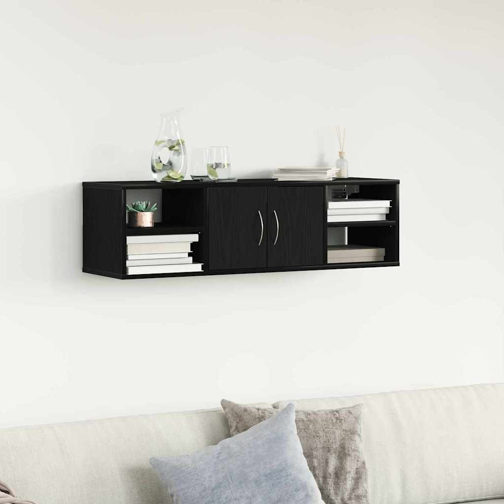 Vegghylle med hylle Svart Eik 102 x 30 x 29 cm Konstruert tre