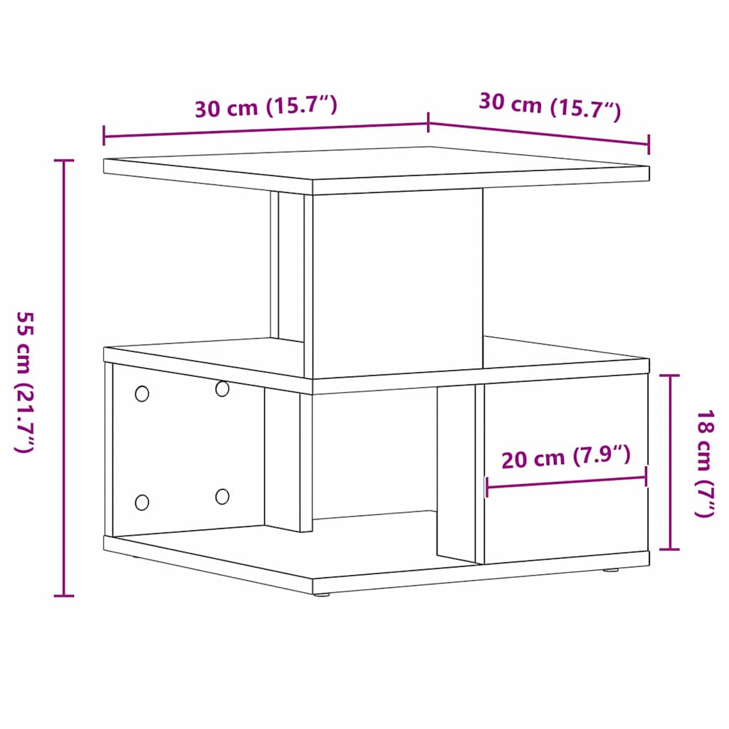 Sidetabell med hylle Svart Eik 30 x 30 x 55 cm Konstruert tre