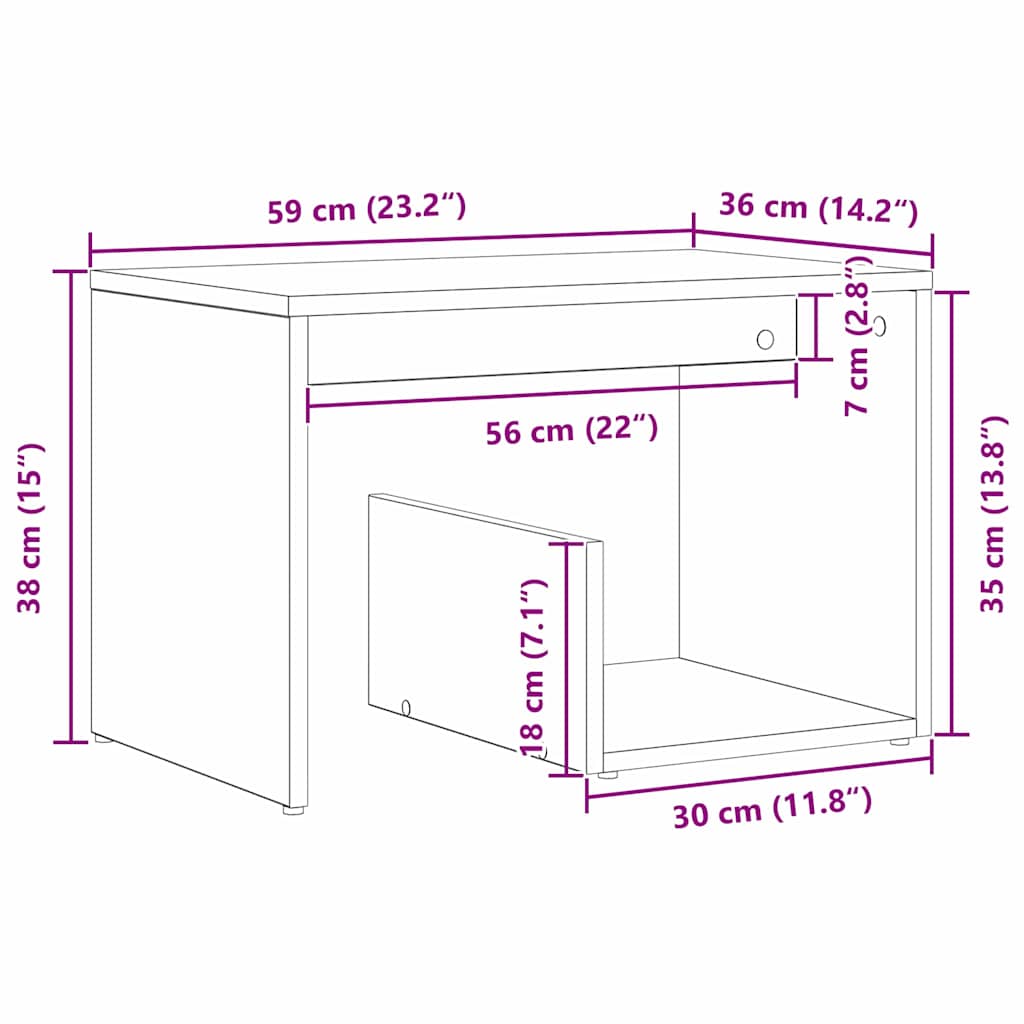 Sidetabell Svart Eik 59 x 36 x 38 cm Konstruert tre