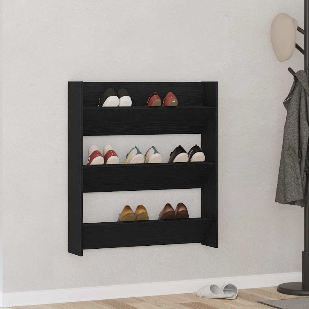 Veggskoskap 2 pcs Svart eik 80 x 18 x 90 cm Konstruert tre