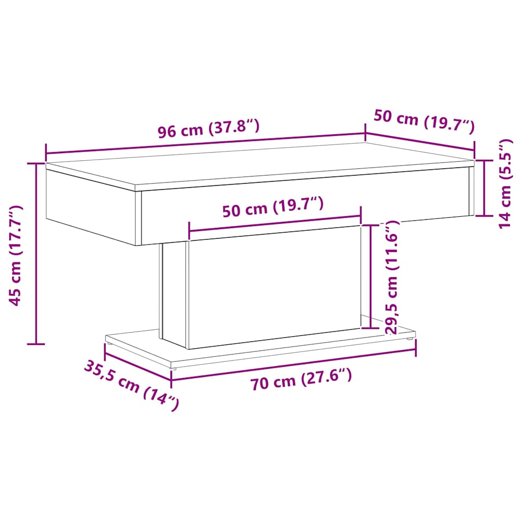 Kaffebord Svart Eik 96 x 50 x 45 cm Konstruert tre