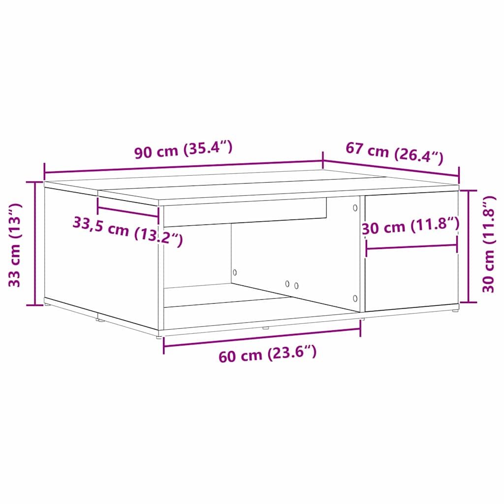 Kaffebord Svart Eik 90 x 67 x 33 cm Konstruert tre
