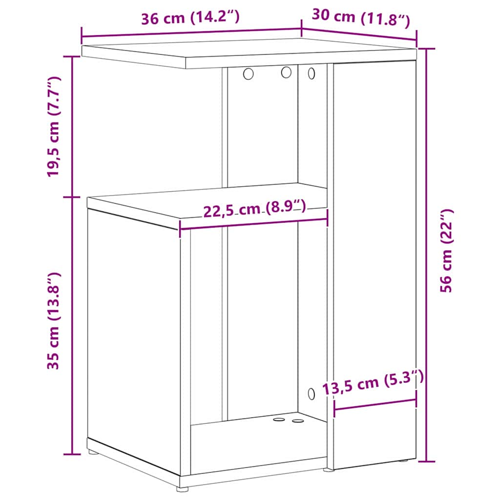 Sidetabell Svart Eik 36 x 30 x 56 cm Konstruert tre