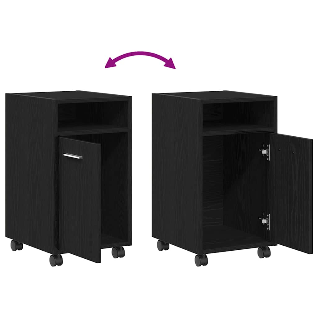 Vogn med skap med hjul Svart Eik 33 x 38 x 60 cm Konstruert tre
